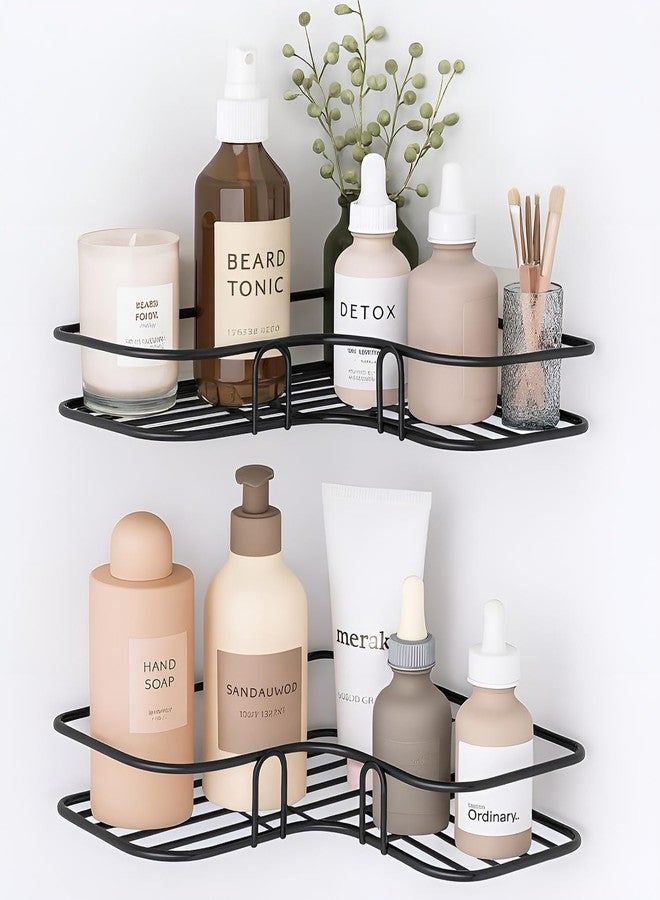 دالوتشي منظم حمام دالوتشي بدون حفر | رف زاوية حمام ذاتي اللصق، رف تخزين معدني مثبت على الحائط | منظم إكسسوارات الحمام والمطبخ (8 و9 بوصة) (أسود، قطعتان) - Image 1